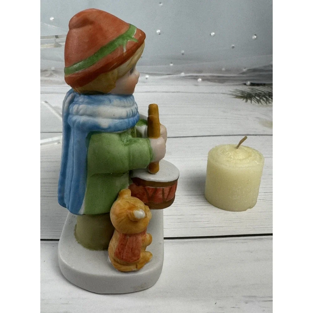 Noel Drummer Boy Porcelain‎ Bisque Tealight Christmas VTG Candle Holder 1980